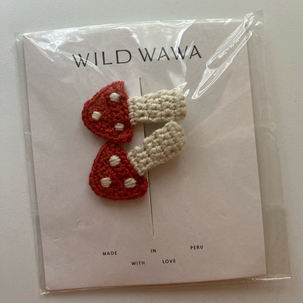 Wild Wawa Crochet Mushroom Hair Clips / NIB